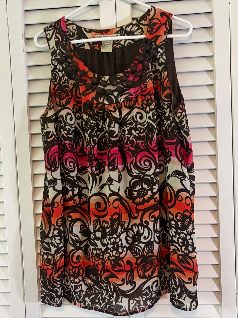 Requirements Floral Bead-Neck Sleeveless Top in Pink & Orange